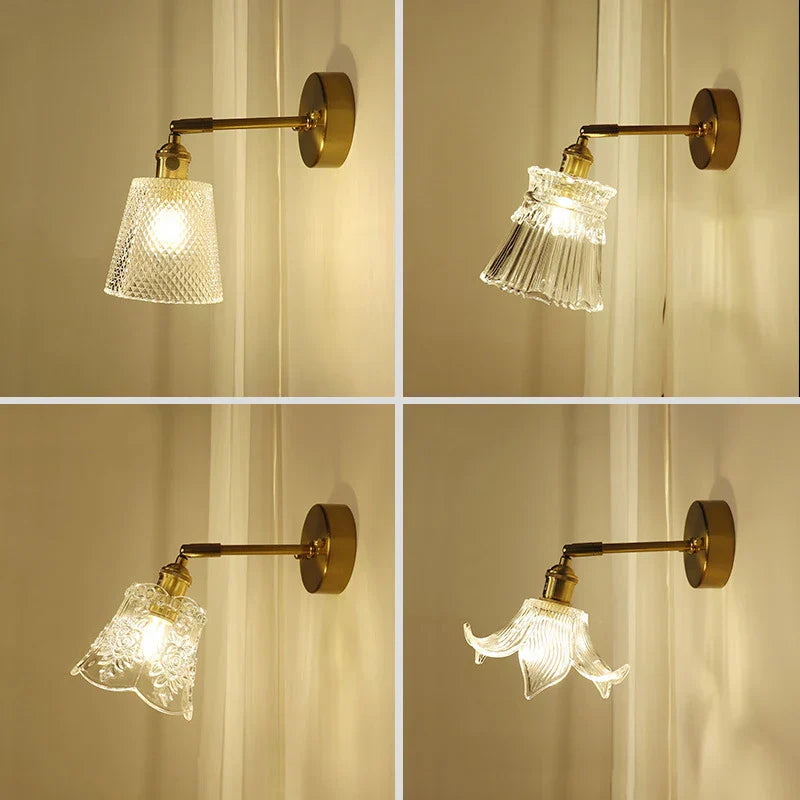 Brass Mirror Wall Sconce with Glass Shade for Bedroom and Living Room