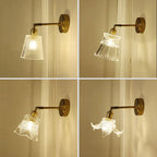 Brass Mirror Wall Sconce with Glass Shade for Bedroom and Living Room