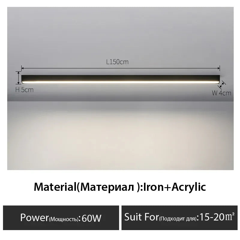 Black Linear LED Ceiling Light for Aisle, Bedroom, Dining, Living Room – Minimalist Design
