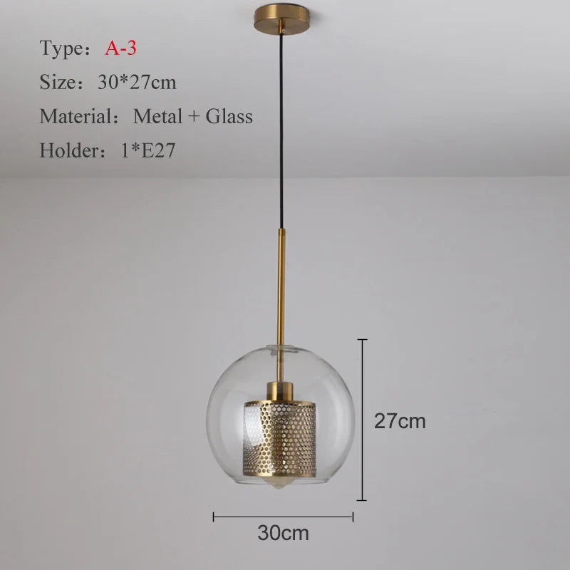 Nordic Mesh Glass Pendant Light - Silver Bronze Kitchen Dining Hanging Lamp