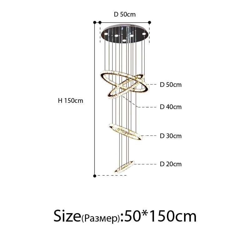Chrome Rings Crystal Chandelier: Modern Luxury Staircase Lighting for Villa Lobby Fixtures