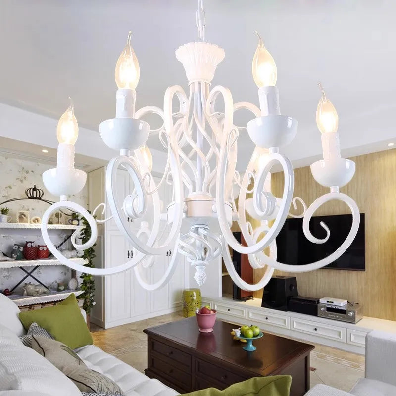 White Farmhouse Chandelier 6 Lights Modern French Country Dining Room Candle Chandelier