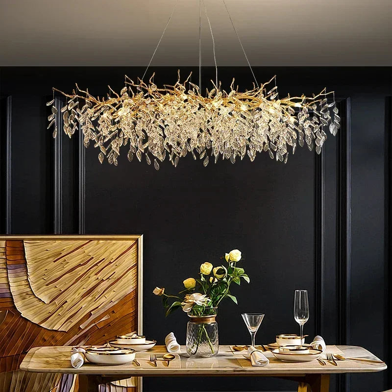 Crystal Branch Chandelier LED Pendant Lamps Elegant Villa Living Room Gold Decor