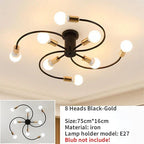 Retro Iron Fan Ceiling Chandelier with 8 Sockets for Home Decor