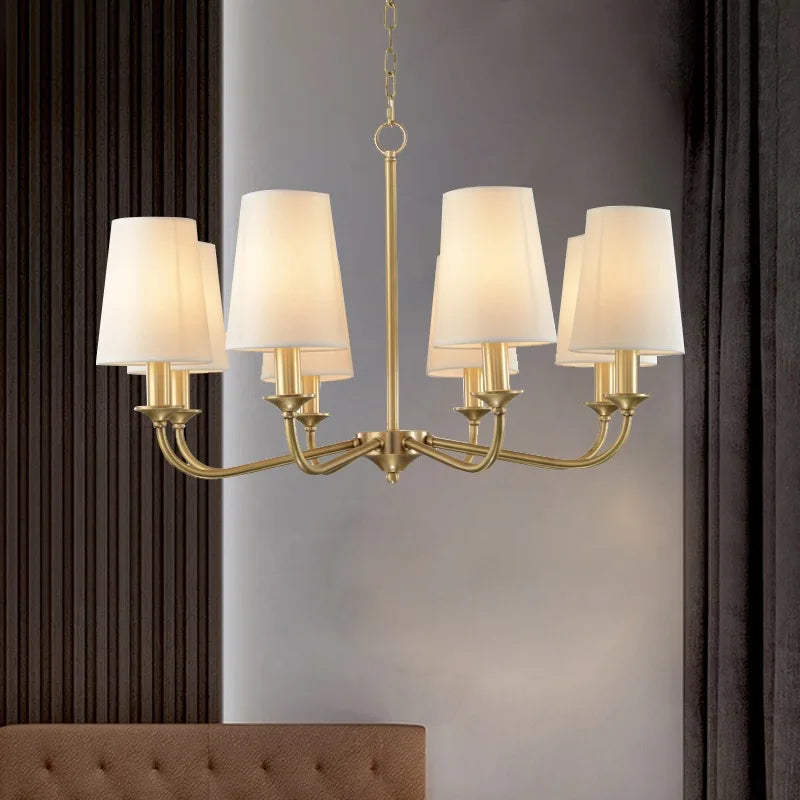 Rural Fabric Gold Pendant Chandelier for Living Room, Bedroom, and Restaurant Lighting