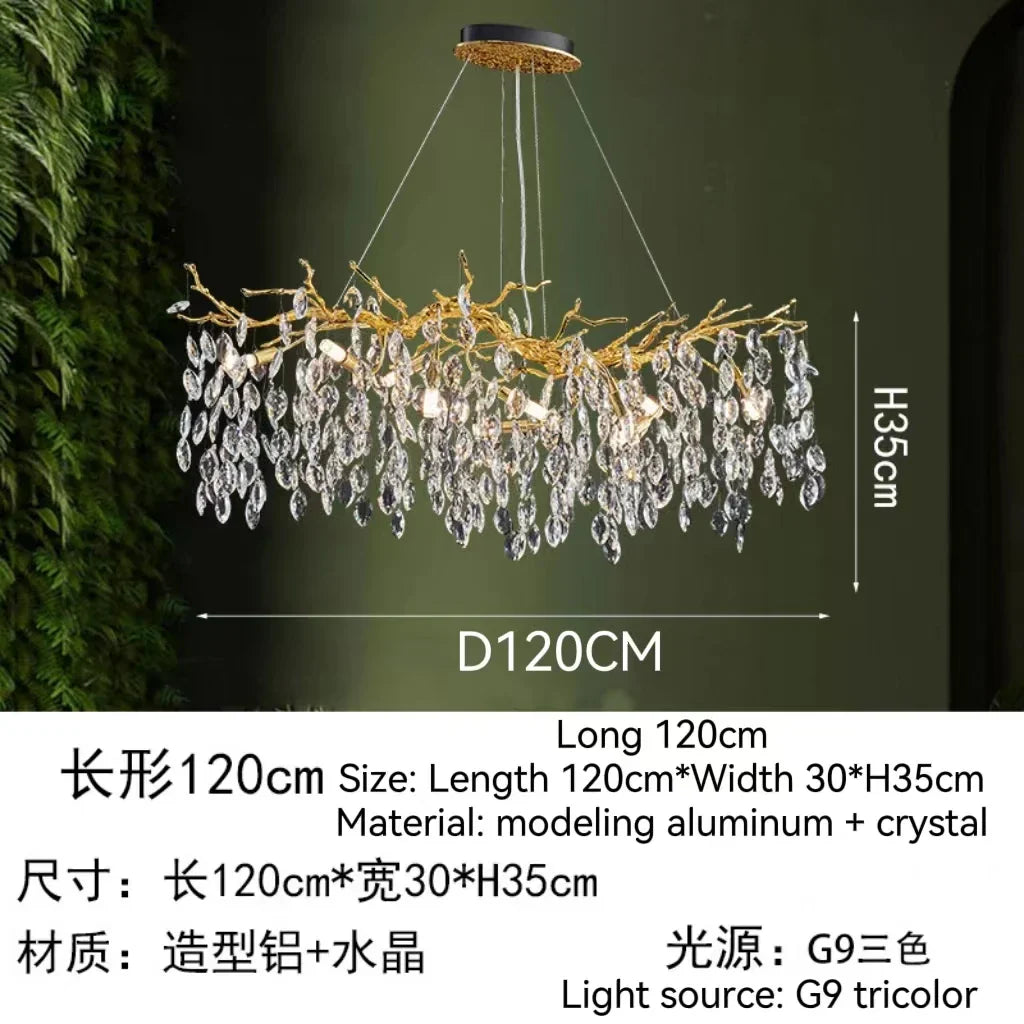 Golden Crystal Tree Chandelier, Luxury Matte Aluminum Art Ceiling Light for Living Room