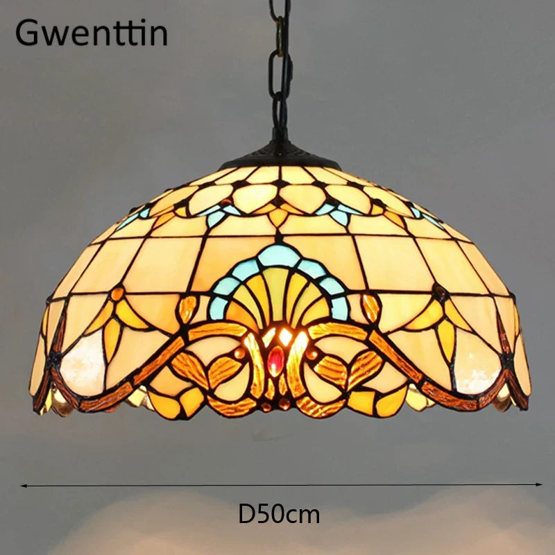 Stained Glass Pendant Lights: Baroque Style LED Kitchen Lighting Fixtures