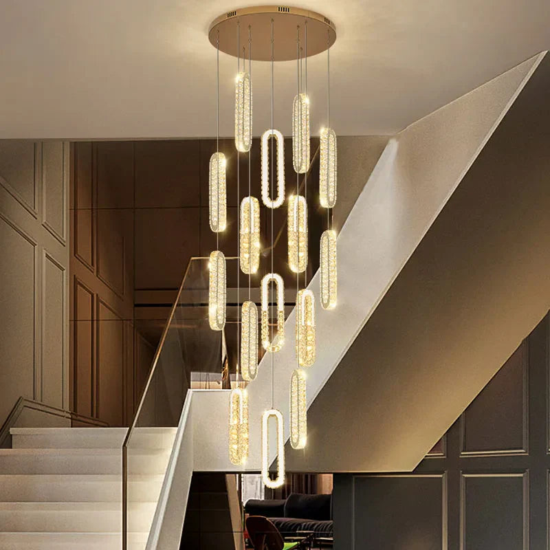 Luxury Crystal LED Chandelier for Staircase and Living Room