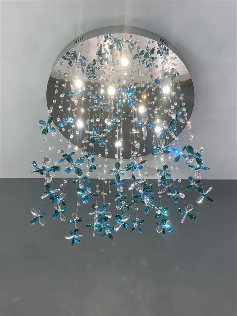 Flower Crystal Chandelier Staircase Lighting for Modern Living Room & Hotel Lobby
