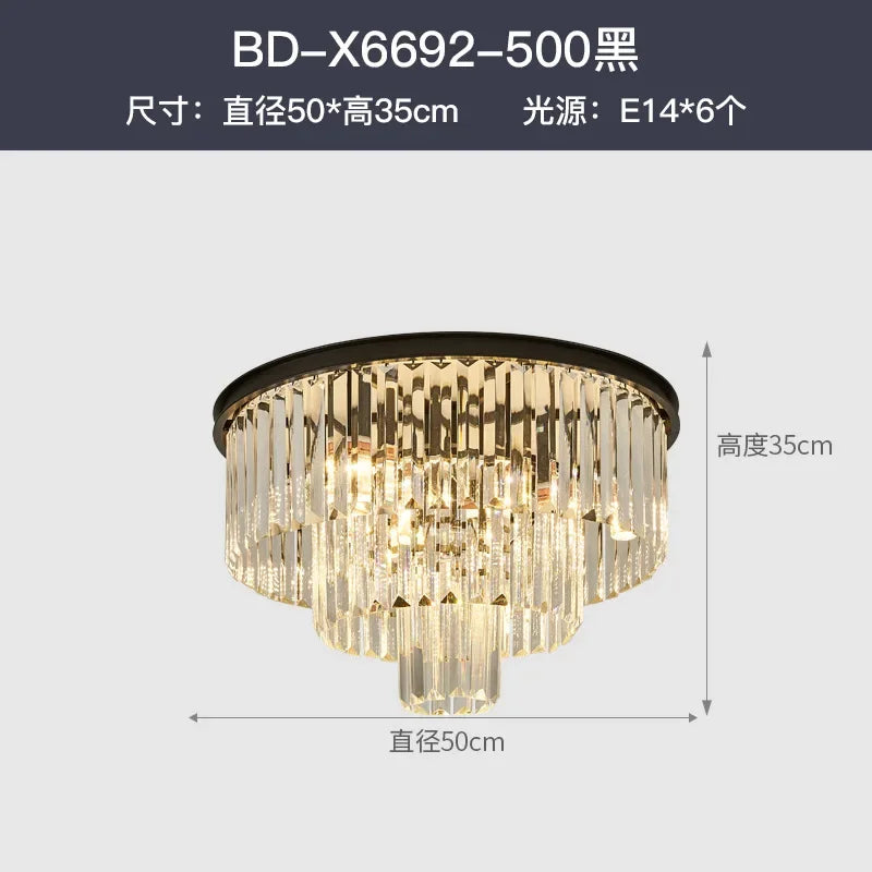 Crystal Gold Black LED Chandelier - Multi-Storey Modern Round Pendant Lamp