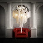 Fringed Chandelier: Silver & Gold Aluminium Chain Pendant Light for Luxe Home & Hotel Decor
