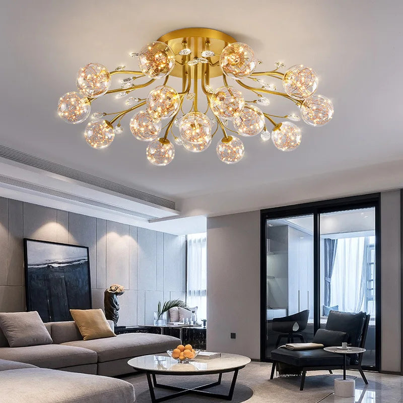 Dendritic Crystal Ceiling Lamp: Nordic Luxury Glass Flower Chandelier for Bright Decor