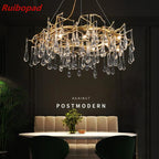 Elegant Gold Metal Branch Chandelier with Glass Water Drop Crystals
