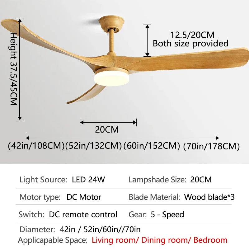 70" Wooden Ceiling Fan with Reversible Motor for Year-Round Comfort