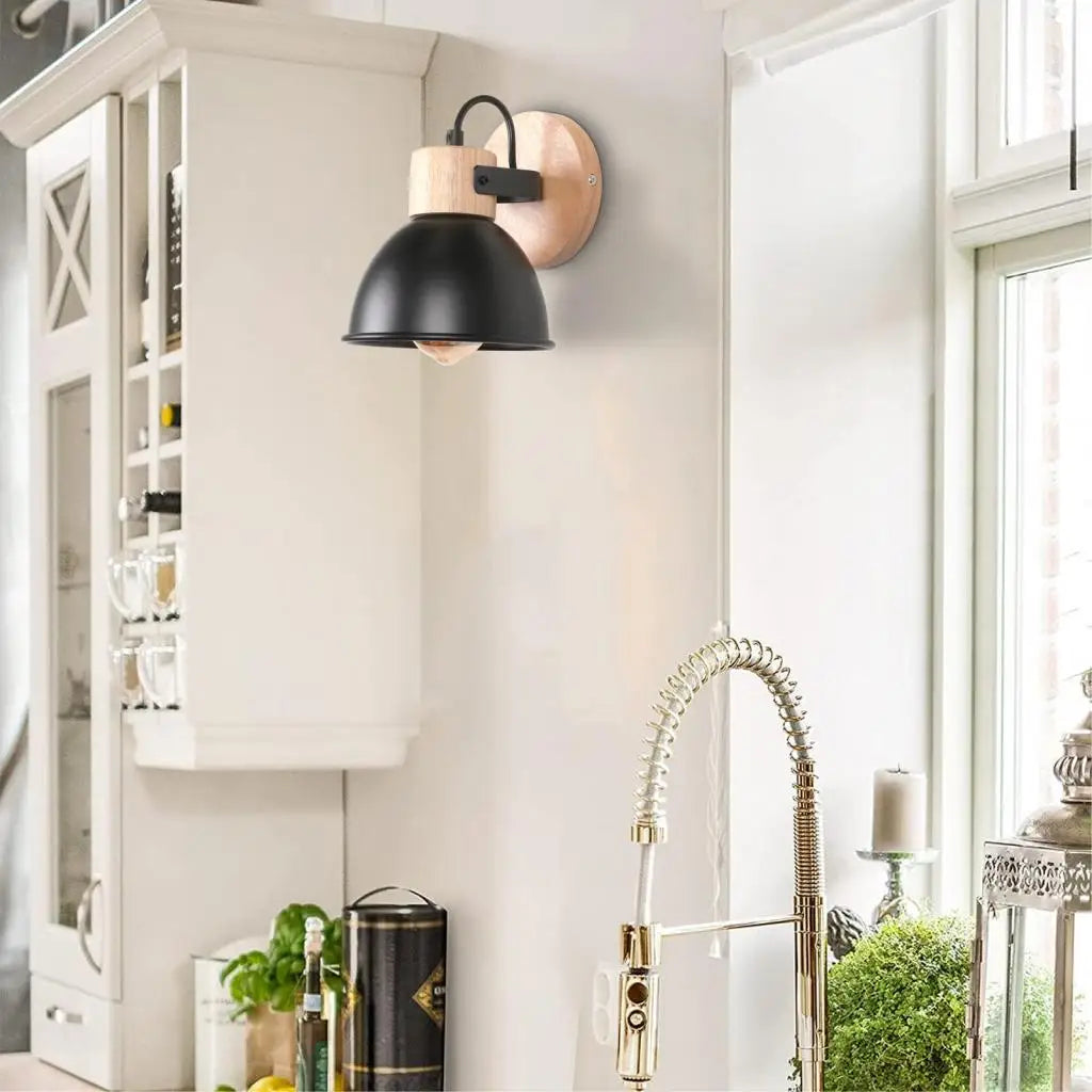 Nordic Wooden Wall Light Industrial Wall Sconce for Bedroom Reading