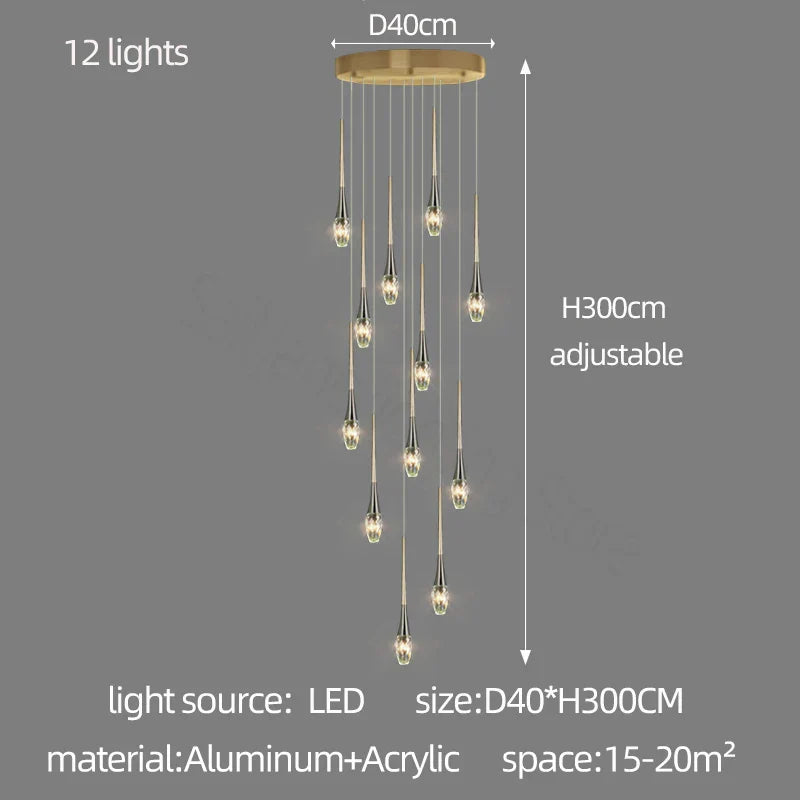 Modern Crystal Long Chandelier for Sales Department, Living Room & Restaurant