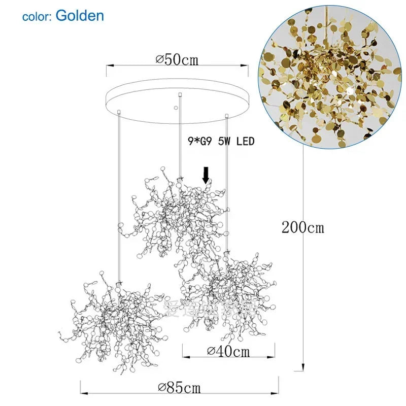 Stainless Steel Led Pendant Light for Dining Living Hotel Room_Hanging G9 Fixture