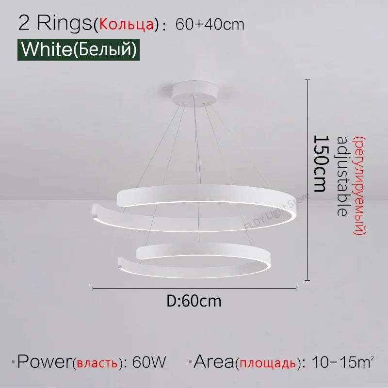 Round Ring LED Chandelier for Dining Room Bedroom Living Room Modern Nordic Decor