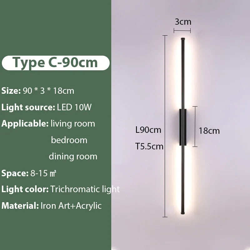 Black Iron LED Wall Lamp for Living Room, Bedside, TV Background - 110v 240v