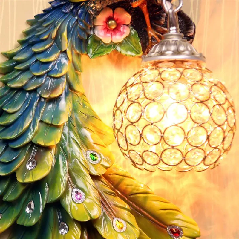 Peacock Resin Wall Lamp: Nordic Style LED Light for Bedroom, Living Room, Staircase