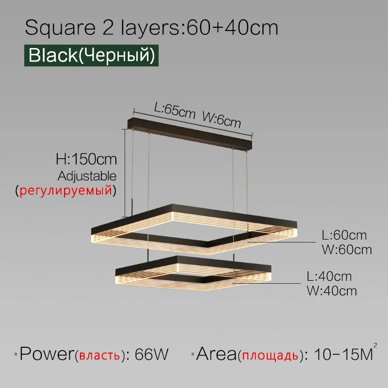Square Modern Minimalist Nordic Chandelier for Living Room, Dining Room, Bedroom