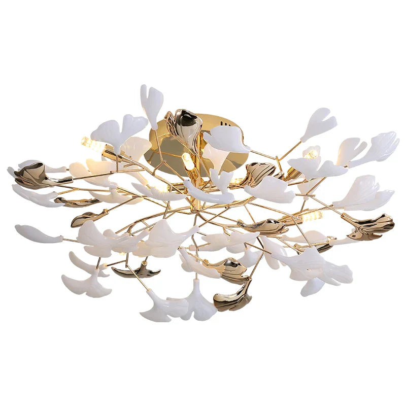 Ginkgo Leaf Bedroom Lamp: Post-modern Romantic Art Ceiling Light for Master Bedroom