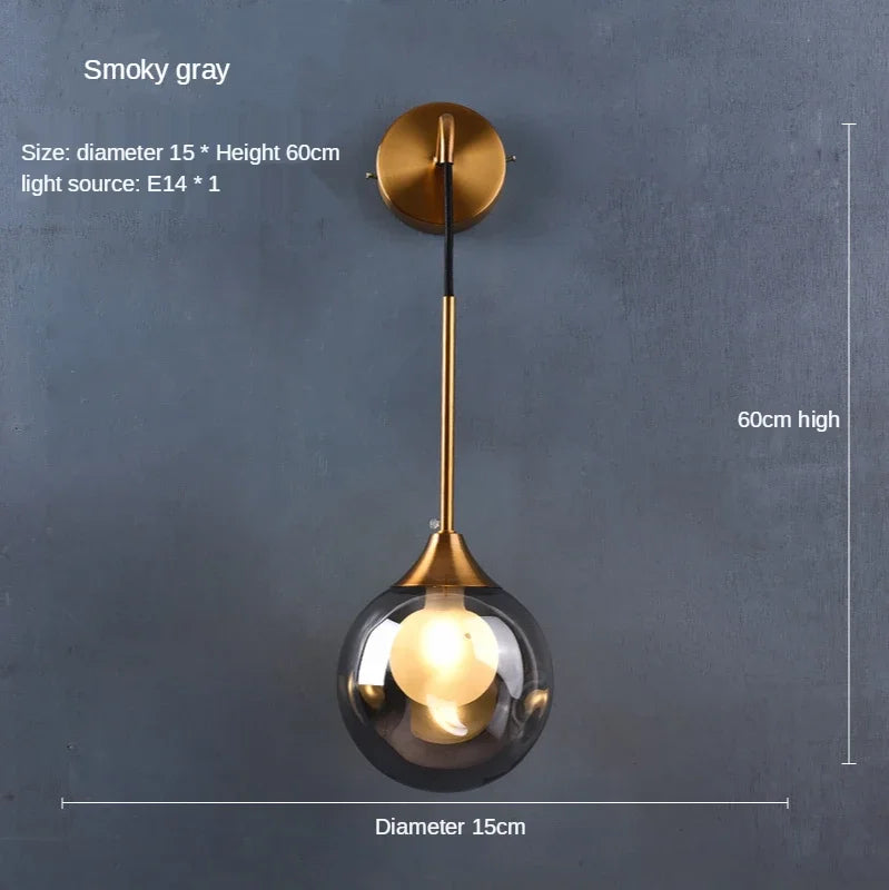 Glass Ball Gold Wall Sconce - Modern Nordic Indoor Bedroom Light Fixture
