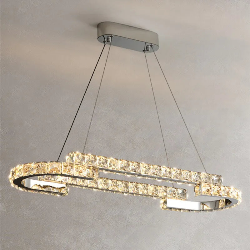 Modern Crystal LED Pendant Lights Dimmable Chrome Foyer Lumnarias