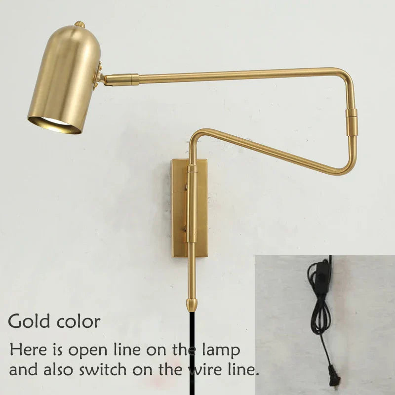 Adjustable Long-Arm Wall Lamp with Switch, E27 Flex Reading Bedside Light