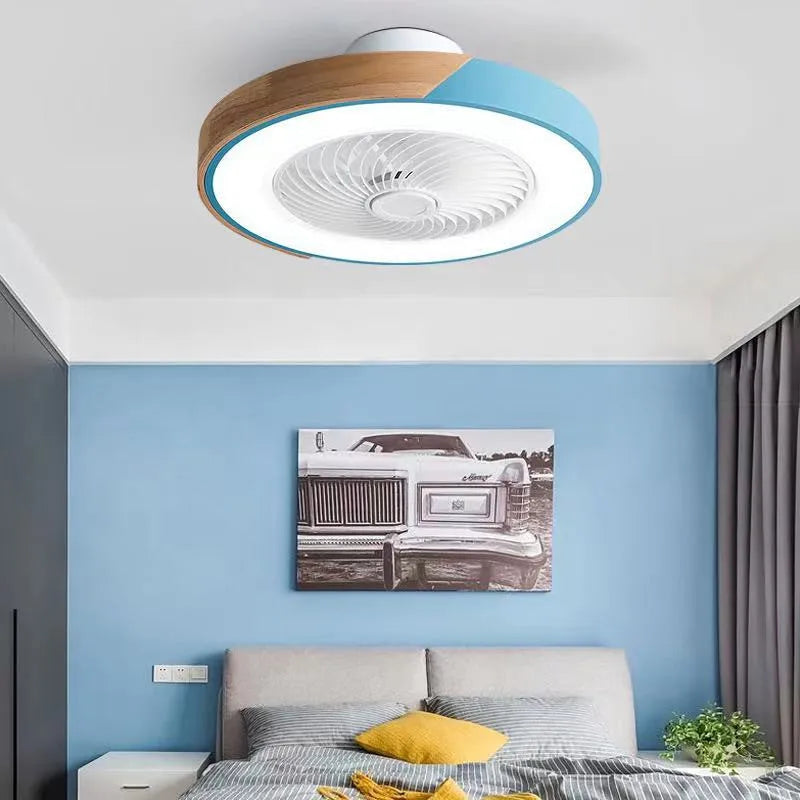 Modern Wood Ceiling Fan Light with Remote Control Dimmable 3 Colors