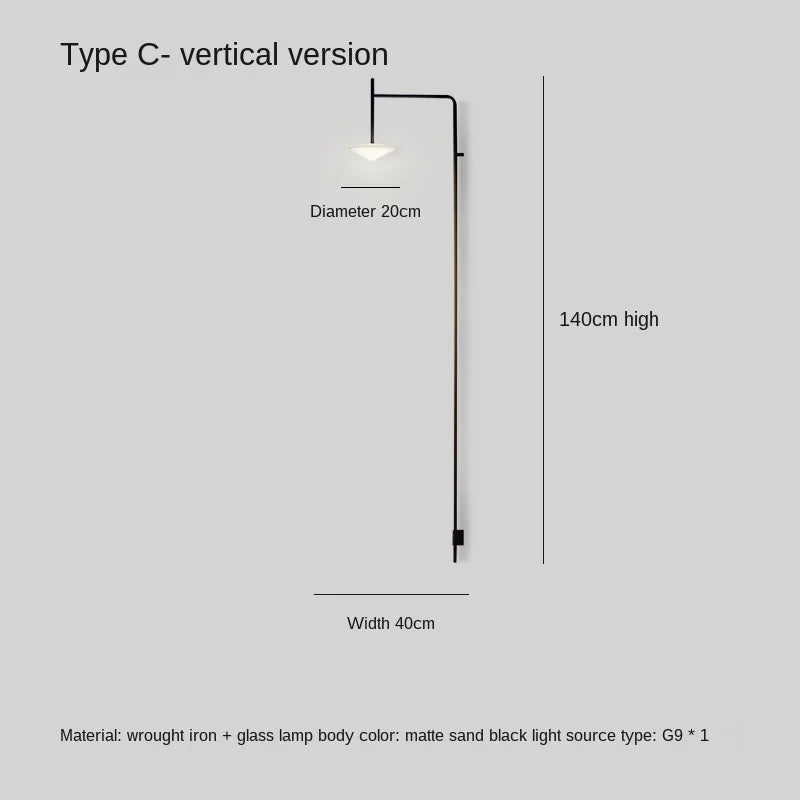 LED Glass Art Wall Lamp with Long Rocker Arm for Living Room and Studio