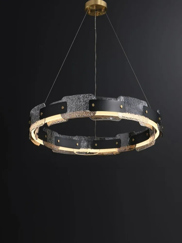 Runner Crystal Glass Chandelier, Modern LED Art in Black & Gold