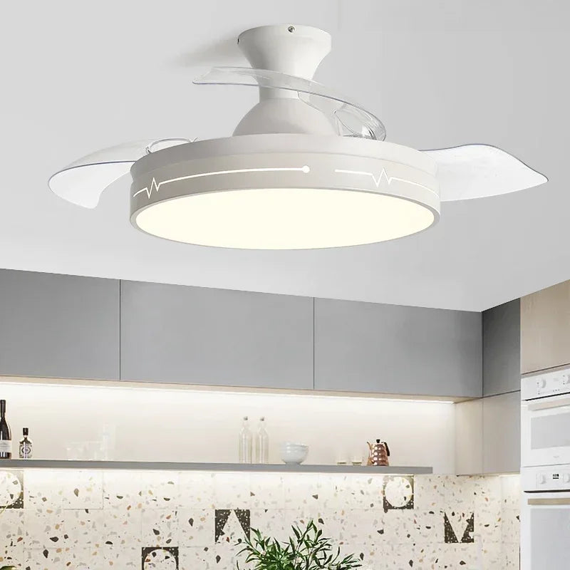 White Ceiling Fan Light with Hidden Fan, Remote Control for Bedroom and Restaurant