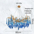 Blue Crystal Chandelier: Luxe Living Room LED Lighting