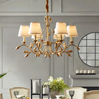 Gold Copper Chandelier with Fabric Shades & LED Lighting