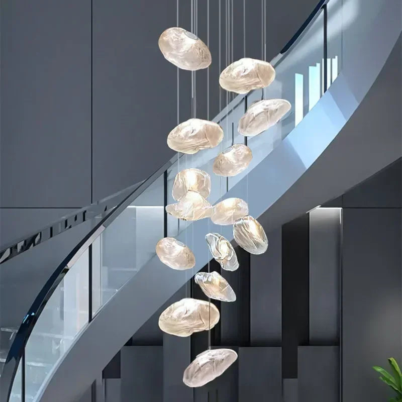 Glass LED Chandelier Lighting for Modern Stairs, Dining Room, and Home Bar