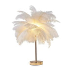 Nordic Feather Tree Lamp: Pink White Ostrich Feather Bedside Table Lamps