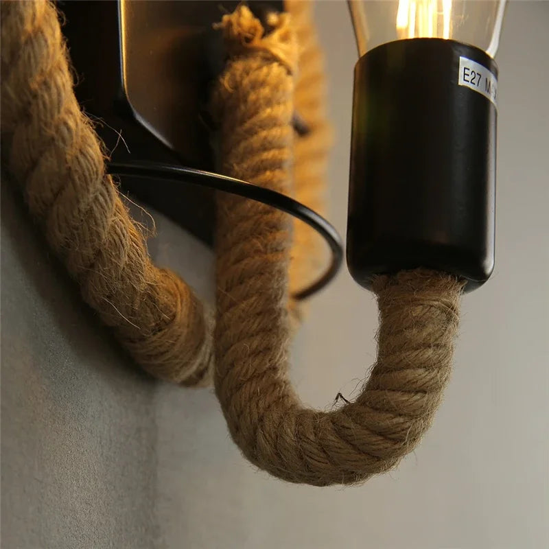 Retro Hemp Rope Wall Sconce - American Country Loft Lighting for Living Room