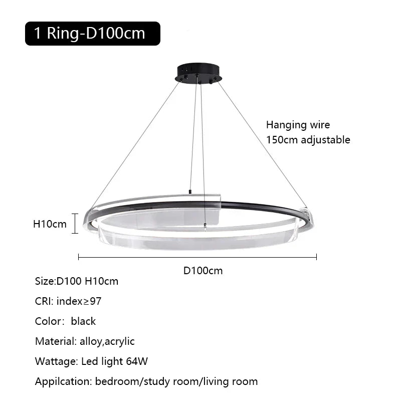 Nordic Minimalism Ring LED Chandelier Acrylic Circle Pendant Light Fixture