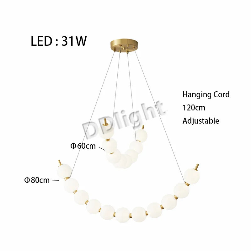 Modern LED Copper Ceiling Chandelier White Ball Pendant Light Fixtures