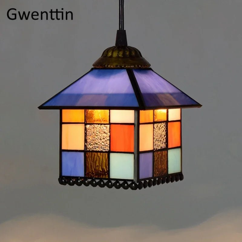 Tiffany Pendant Lights: Stained Glass Hanging Lamp for Mediterranean Loft Home Decor