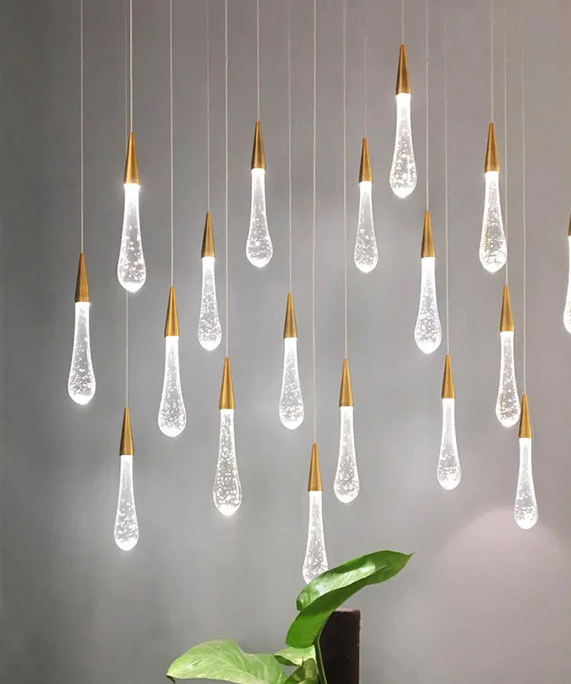 Luxury Crystal Pendant Light with Gold Water Drop Design