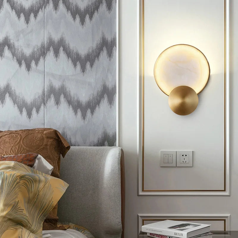 Modern Copper Round Marble Wall Lamp for Indoor Lighting in Living Room Bedroom