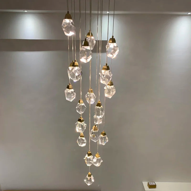 Diamond Crystal Chandelier: Luxury Gold LED Lighting for Staircase & Living Room