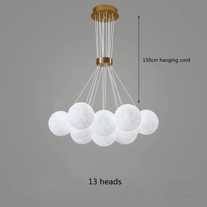 Moon Lampshade Chandelier: 3D Printed LED Hanging Light for Home Decor