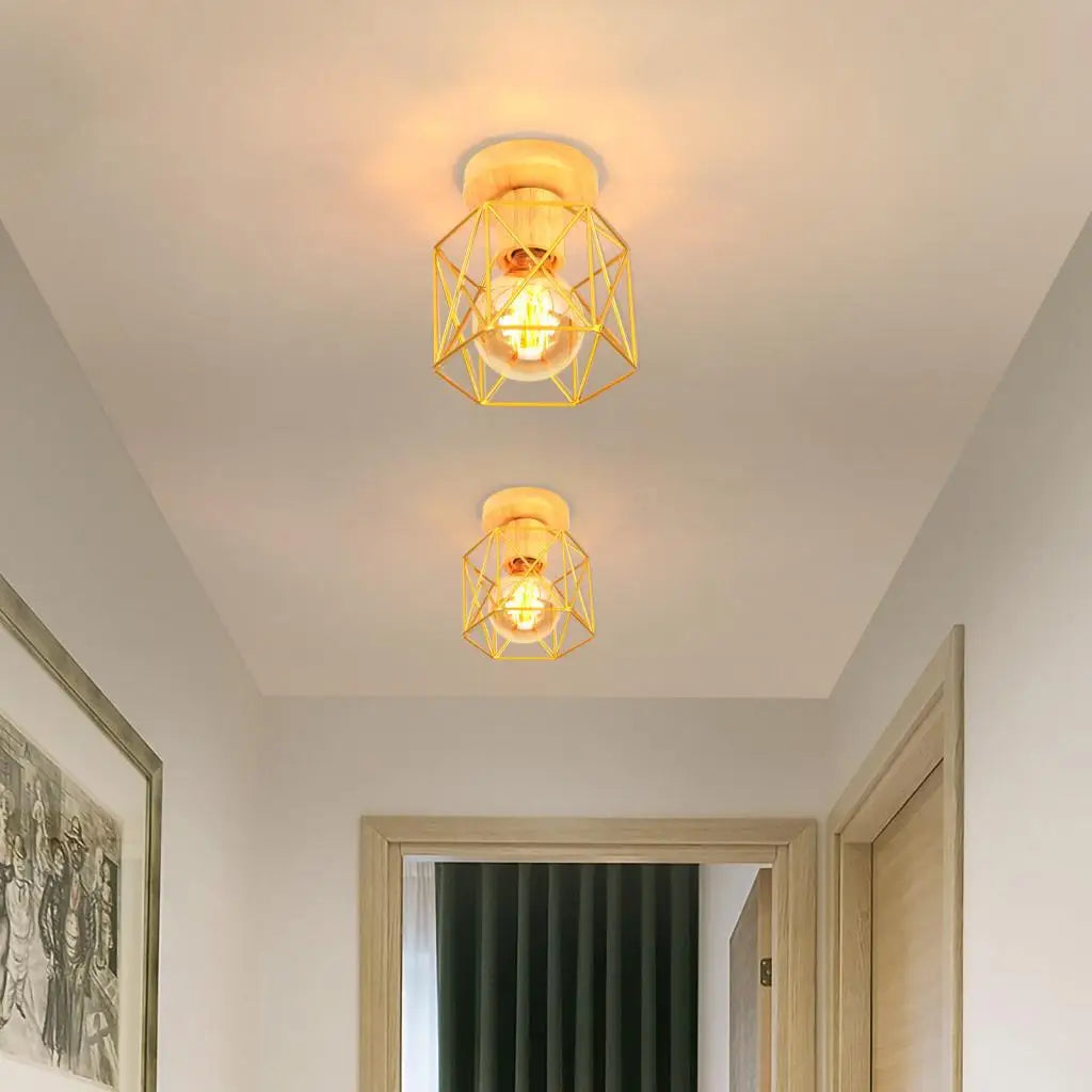 Wrought Iron Industrial Ceiling Light Fixture Vintage Lighting for Corridor Kitchen Balcony