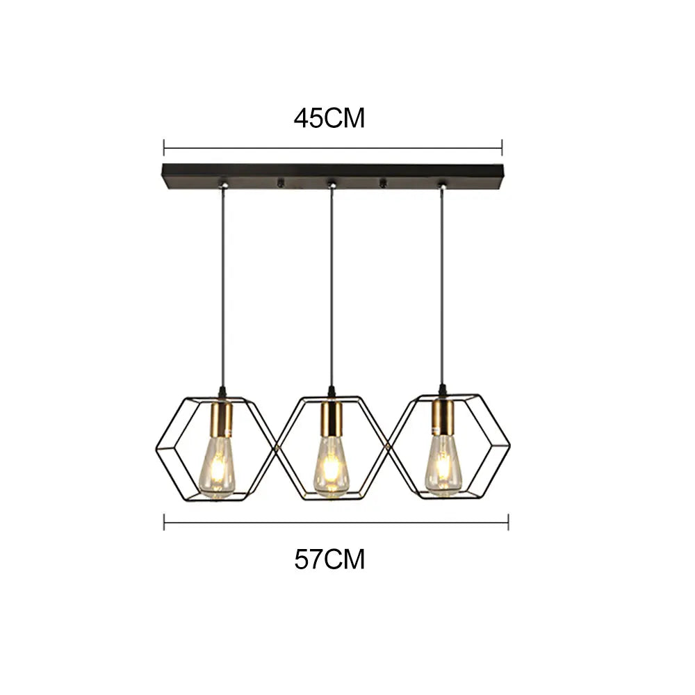 Geometric LED Chandelier: Modern Metal Frame Light for Dining Room or Bedroom
