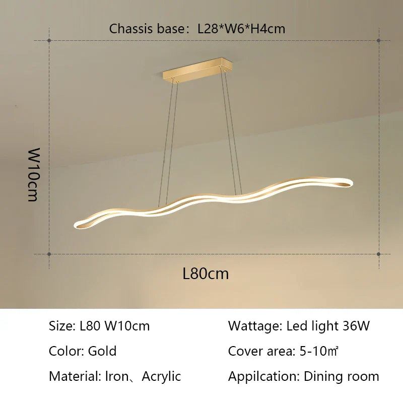 Modern Wave LED Chandelier for Dining Room and Bar Lighting
