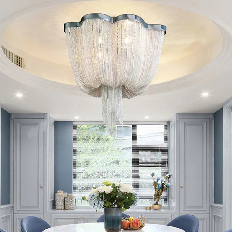 Chrome Art Luxury Ceiling Light with Aluminum Chain Tassel Design