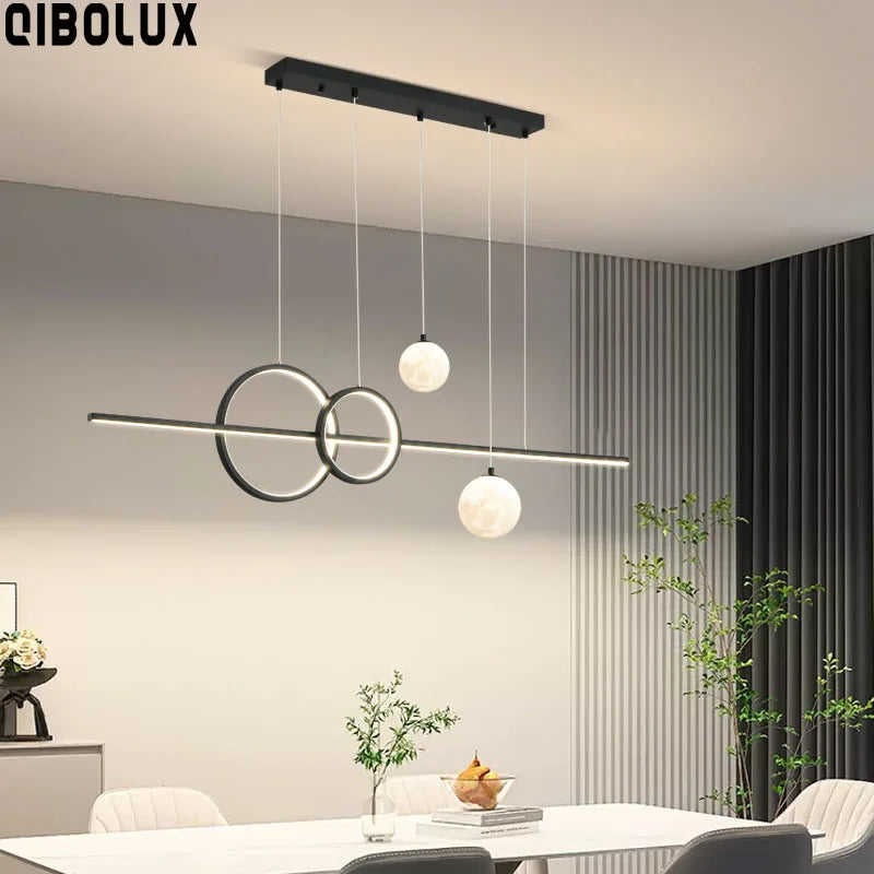 Minimalist LED Pendant Lights for Dining Living Room Restaurant Home - Black White 120cm